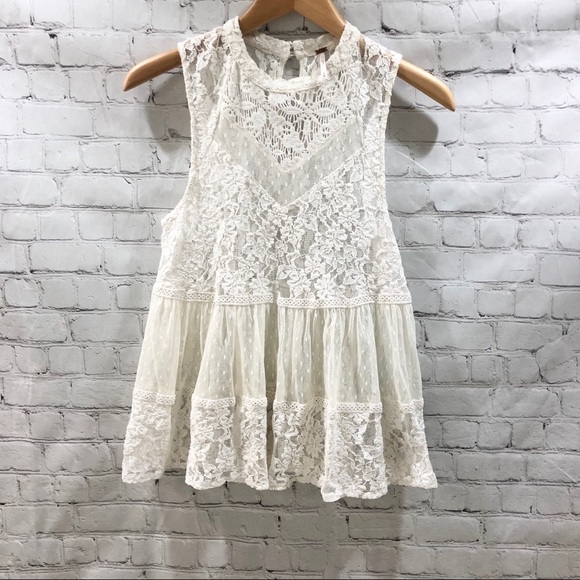 Free People Tops - Free People White Lace Peplum Top Sleeveless Sz M